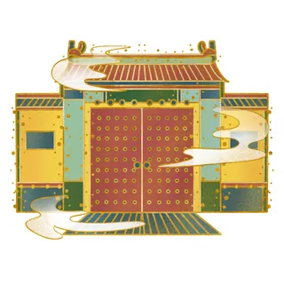 复古中国风国潮古建筑插画手绘高楼古塔PSD素材亭子png免抠图