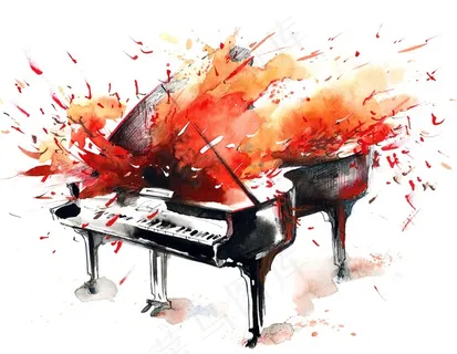 水彩喷溅钢琴高清图片
