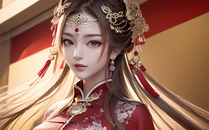 AI小姐姐美女二次元绘画古装大眼头饰漂亮034