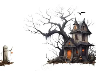 万圣节城堡树枝黑暗恐怖插画免抠