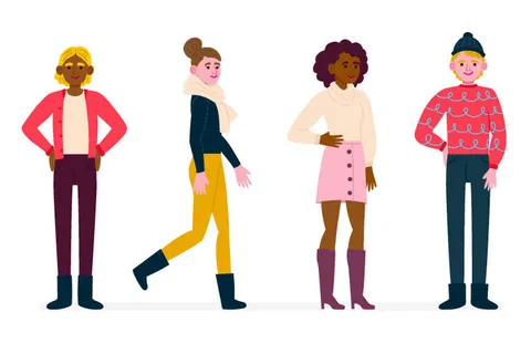 冬天服饰服装冬装穿冬装保暖冬季卡通人物男女装Ai矢量图片素材