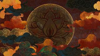 国潮中国风复古敦煌岩彩山水祥云插画烫金肌理背景PSD设计素材