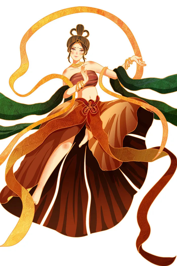 手绘国潮中国风古代敦煌神话飞天仙女美女古装人物插画PSD素材psd模版下载