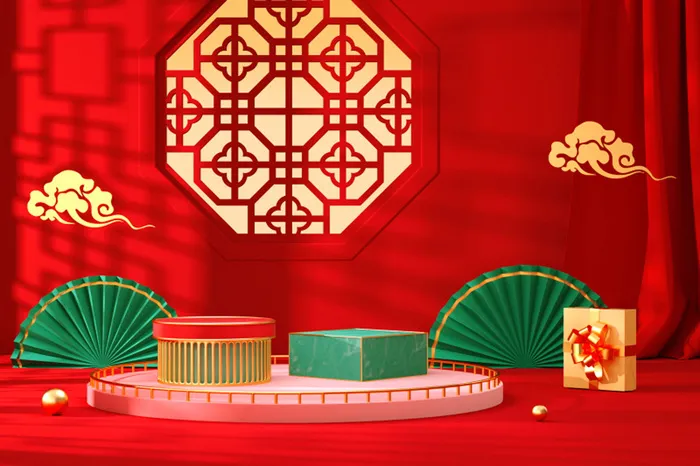 中国风古典背景红色喜庆新年主图背景psd模版下载
