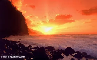 黄昏海景风景画