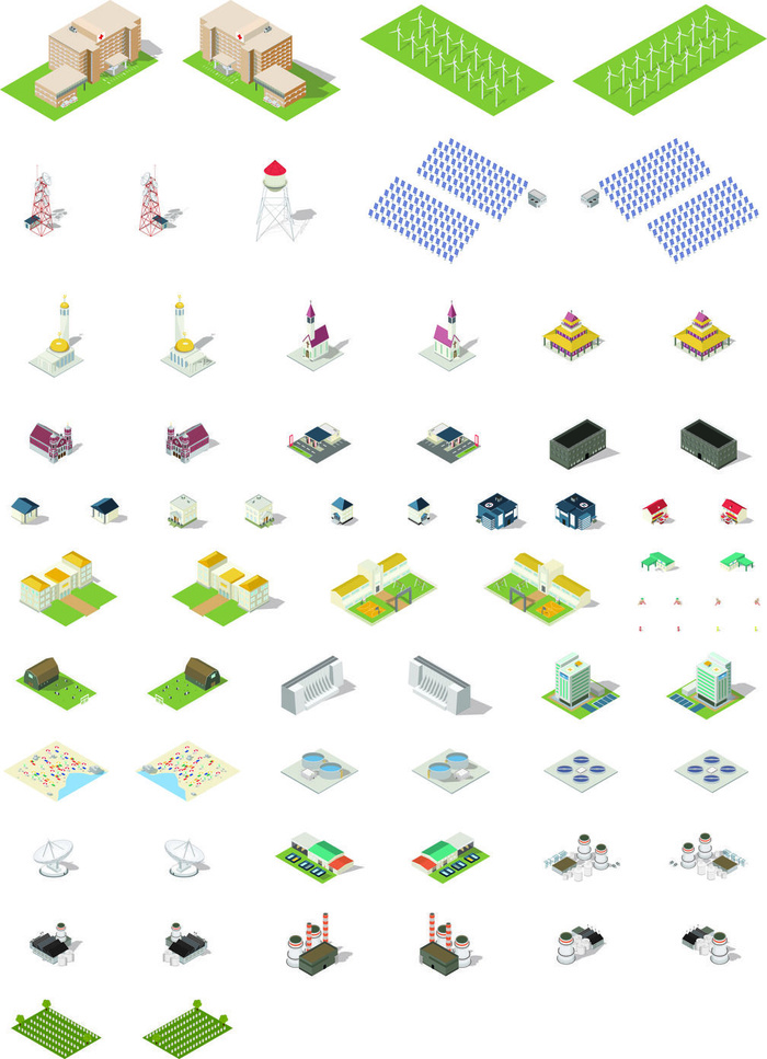 分析图素材图标集合景观建筑立面插画场景AI矢量图形设计eps,ai矢量模版下载