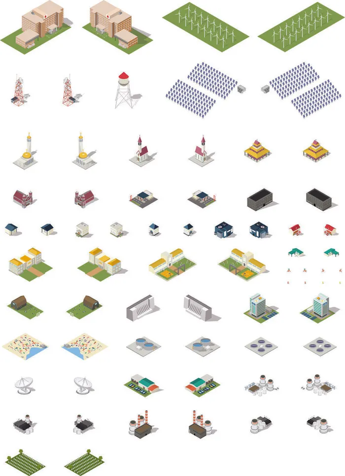 分析图素材图标集合景观建筑立面插画场景AI矢量图形设计eps,ai矢量模版下载