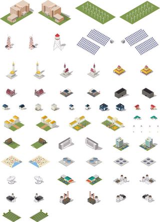 分析图素材图标集合景观建筑立面插画场景AI矢量图形设计