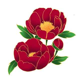 国潮风立体浮雕金边手绘花朵花卉PSD设计PNG免扣图片元素素材