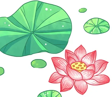 国潮中国风手绘荷花莲花荷叶莲藕植物花卉装饰插画PSD设计素材