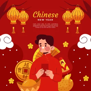 新年虎年中国风人物插画 新年虎年中国风人物插画