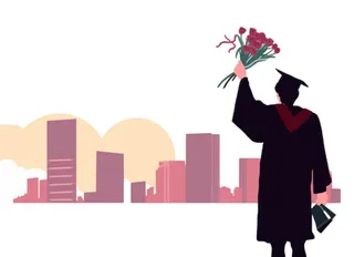 毕业生拿着花免抠