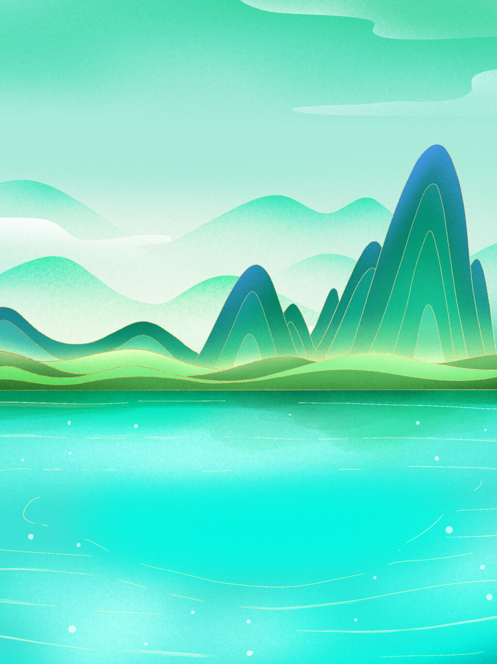 中国风国潮风山水祥云插画图案首页装修海报背景PSD设计模板素材