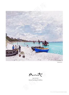 海边沙滩船风景画油画