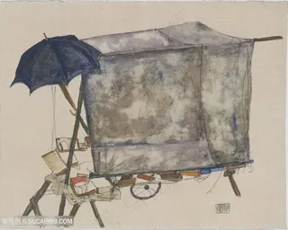 席勒手绘伞书装饰画