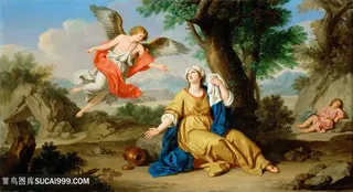 朱塞佩 · 伯塔尼，夏甲和天使风景画