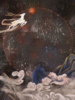 国潮中国风复古敦煌岩彩山水祥云插画烫金肌理背景PSD设计素材