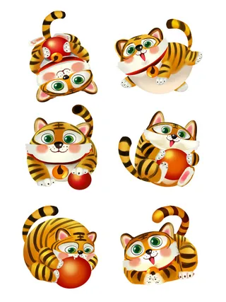 手绘2022虎年新年春节卡通老虎形象IP插画元素PSD设计素材图案