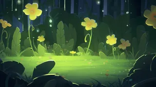夏日森林萤火虫花草卡通插画