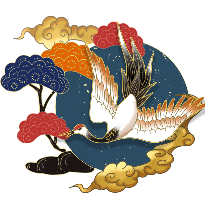 国潮仙鹤插画免扣素材设计素材