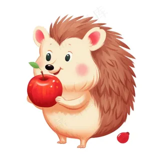 刺猬吃苹果的刺猬插画免抠