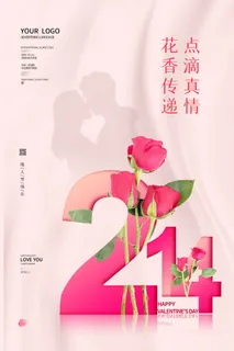 情人节海报-唯美浪漫2月14日情人节商超店铺活动促销宣传海报PSD模板素材