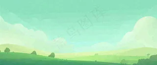春天手绘绿色山坡春分，踏青，春游