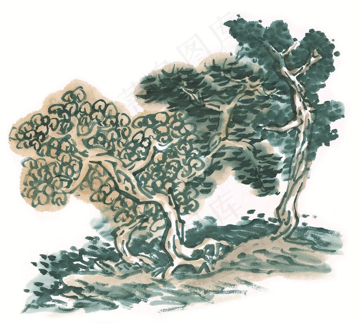 古树工笔国画素材