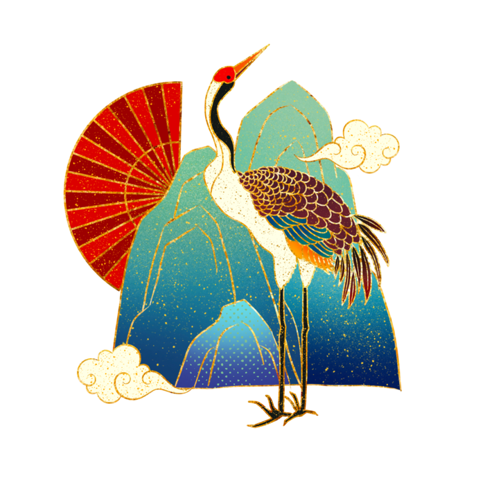 国潮仙鹤插画免扣素材设计素材