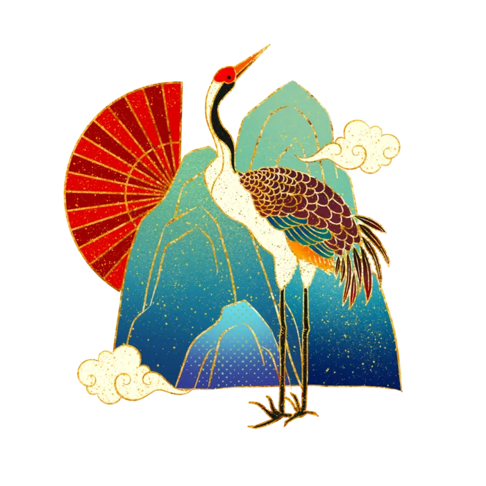 国潮仙鹤插画免扣素材设计素材