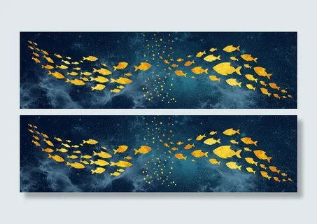 两联金鱼蓝色背景装饰画