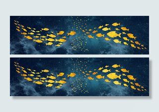 两联金鱼蓝色背景装饰画