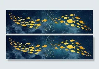 两联金鱼蓝色背景装饰画