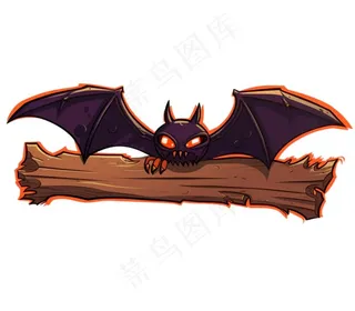万圣节标题框蝙蝠木板插画免抠