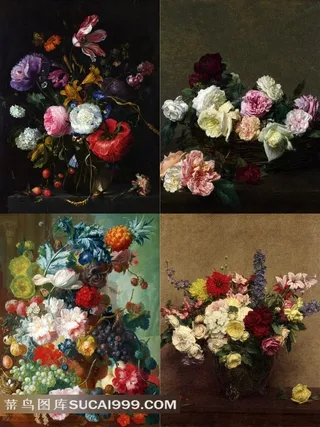 精美的鲜花静物油画高清素材