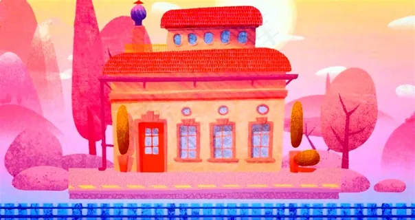 晚霞中的林间小屋