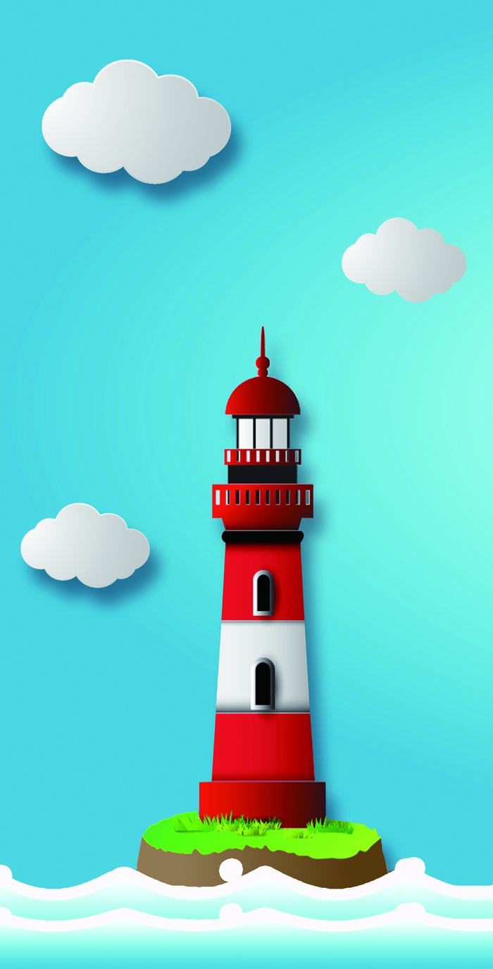 海报、宣传页、简约、灯塔、卡通