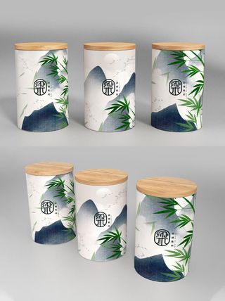 国风高档茶叶包装盒袋罐瓶LOGO标贴展示VI智能贴图样机PSD素材