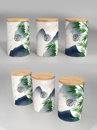 国风高档茶叶包装盒袋罐瓶LOGO标贴展示VI智能贴图样机PSD素材
