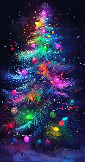 圣诞节彩色圣诞树缤纷鲜艳夜晚灯光