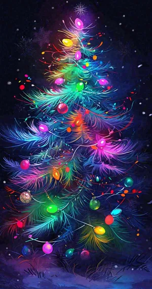 圣诞节彩色圣诞树缤纷鲜艳夜晚灯光