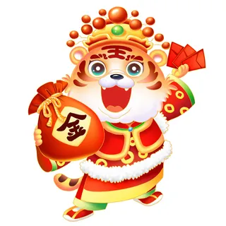 手绘2022虎年新年春节卡通老虎形象IP插画元素PSD设计素材图案