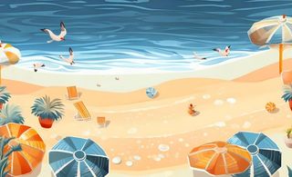 夏日海滩海边浪花海鸥背景