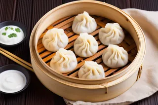 灌汤小笼包美食早点摄影图