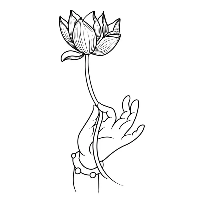 禅意佛手拈花指莲花佛珠敦煌文化线描稿国潮风元素设计模板素材psd模版下载