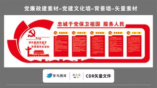 党建文化墙党建素材CDR预览图红色背景忠诚于党保卫祖国服务人民心连心