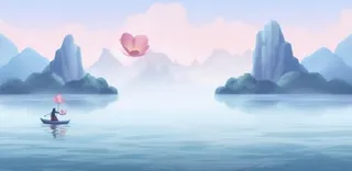 山水画湖泊花背景