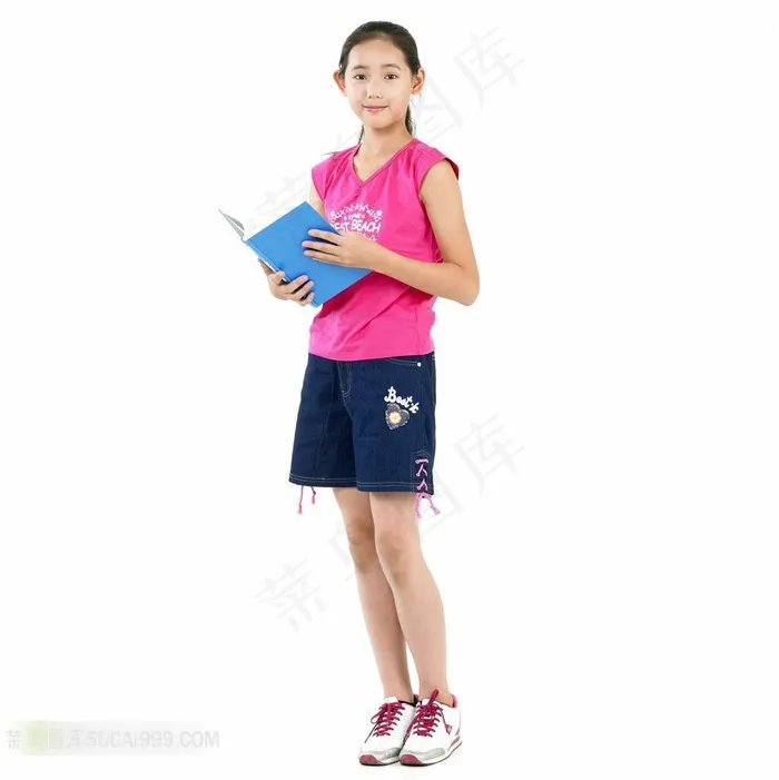 拿书本的可爱女孩素材