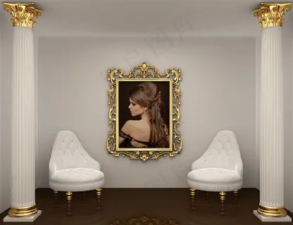 室内罗马柱沙发画框渲染效果高清图片