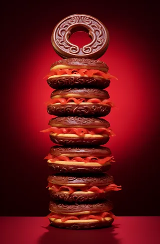 饼干糕点堆叠美食暗红背景摄影图